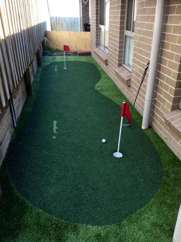 Backyard putting green with 2 holes